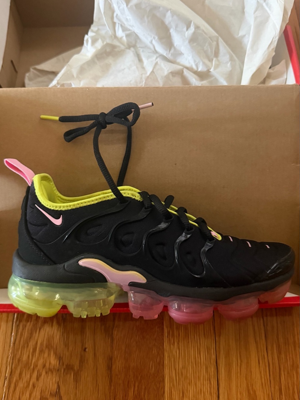 Nike Women’s Black Sneakers with Pink and Neon Yellow Accents